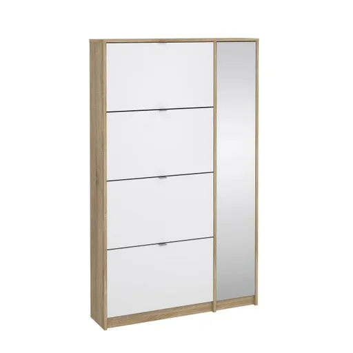Schuhschrank - B ca. 99 cm, Eiche Struktur Nachbildung, Weiß Hochglanz