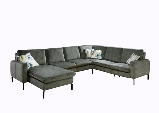 Wohnlandschaft - Longchair links mit 2-Sitzer und Ecke rechts, Stoff, Olive