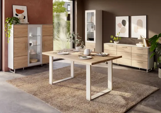 Highboard - B ca. 146 cm, Kreidefarben, Eiche bianco massiv geölt