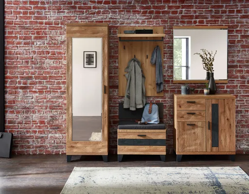 Schuhschrank mit Spiegel - Wildeiche massiv