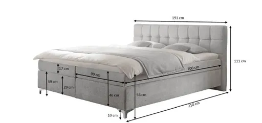Boxspringbett HINDA- Liegefläche ca. 180x200 cm, Stoff, Creme, TFK H3/TFK H3