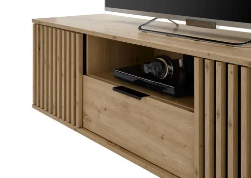 TV-Lowboard - B ca. 150 cm, Artisan Eiche Nachbildung, Schwarz