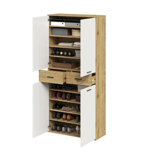 Schuhschrank- Eiche Dekor, Weiß