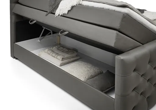 Boxspringbett SANDRIN- Liegefläche ca. 200x200 cm, Stoff, Dunkelgrau, inkl. Stauraum und Fußteil