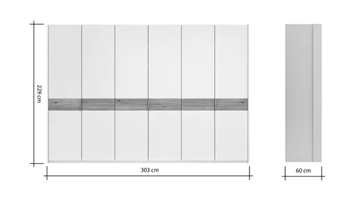 Drehtürenschrank Viana - B ca. 303 cm, Lack, Weiß, Riffholz, Wildeiche