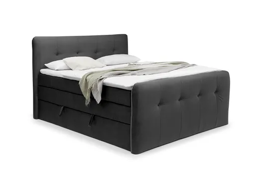 Boxspringbett HOLLIE- Liegefläche ca. 180x200 cm, Stoff, Anthrazit, inkl. Topper