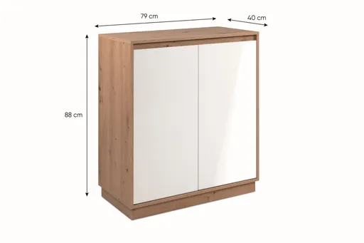 Kommode - B ca. 79 cm, Artisan Eiche Nachbildung, Weiß Hochglanz
