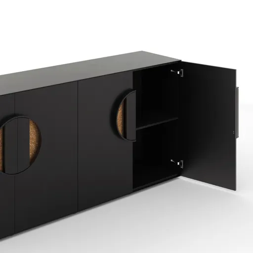 Sideboard Jyn - BHT ca. 197x91x46 cm, Lack, Schwarz, Bodenstehend