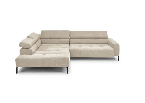 Ecksofa COLLEEN - Ecke links und 2-Sitzer, Sitzvorzug motorisch, Feincord, Sand