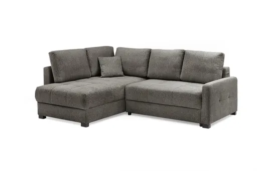 Ecksofa EDWIN - 2-Sitzer, Ecke rechts inkl. Schlaffunktion und Bettkasten, Stoff, Braun