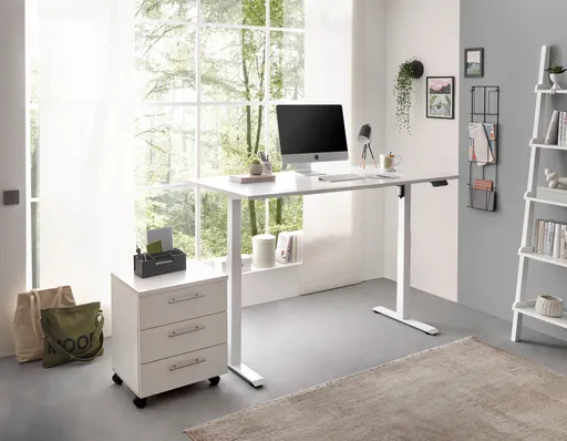 Schreibtisch - höhenverstellbar, LB ca. 137x68 cm, Weiß