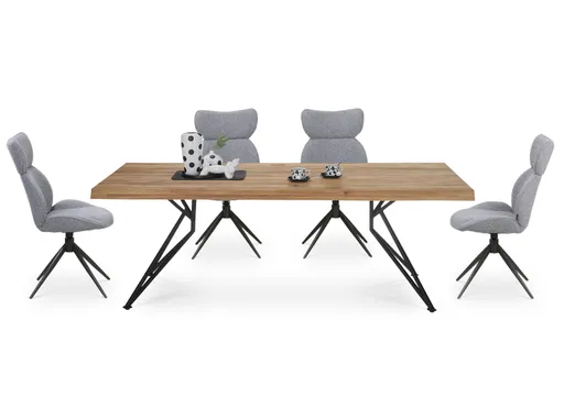 Esstisch - LB ca. 240x100 cm, Wildeiche massiv geölt, Baumkante, Schwarz