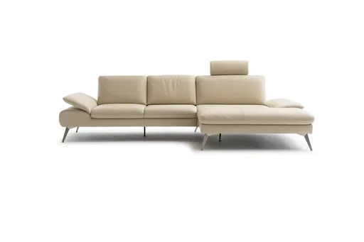 Ecksofa Collina - 2,5-Sitzer, Longchair rechts, inklusive Kopfstütze, Leder, Ecru