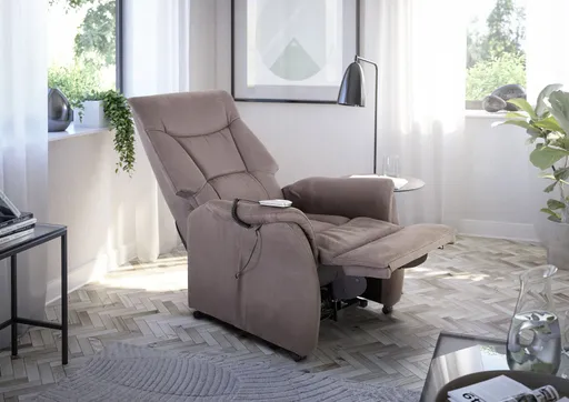 TV-Sessel MALEK - Aufstehhilfe, Relaxfunktion, Kopfteilverstellung, Stoff, Braun