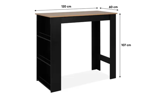 Bartisch - LB ca. 120x60 cm, Artisan Eiche Nachbildung, Schwarz