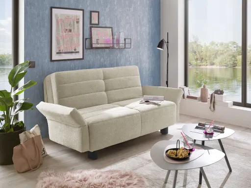 Faltsofa Easy - 2-Sitzer, ca. 140 cm inkl. Schlaffunktion/Topper/Armteil verstellbar, Stoff, Beige
