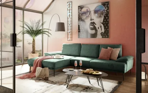 Ecksofa ENRIK - Ecke links, 2,5-Sitzer inkl. Sitztiefenverstellungen, Stoff, Grün