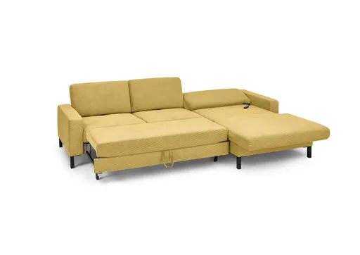  Ecksofa CALM MOVE 2.0 - 2,5-Sitzer mit Longchair rechts, Schlaffunktion, Feincord, Gold
