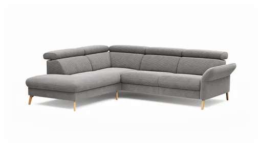 Sofa Maryville - Eckelement und Abschlussteil medium links mit 2,5-Sitzer, inkl. Kopfteil verstellbar, Stoff, Grau