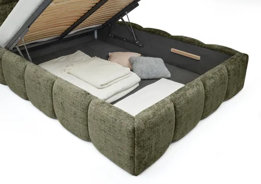 Bettgestell SANDRIN R- Liegefläche ca. 160x200 cm, Stoff, Braungrün, inkl. Lattenrost und Stauraum