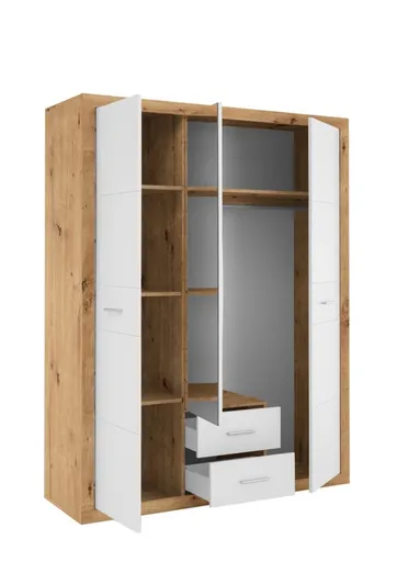 Drehtürenschrank - B ca. 151 cm, Eiche Dekor, Weiß