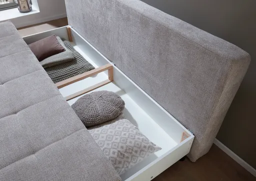 Schlafsofa - 3-Sitzer inkl. Schlaffunktion mit Bettkasten, Stoff, Hellgrau
