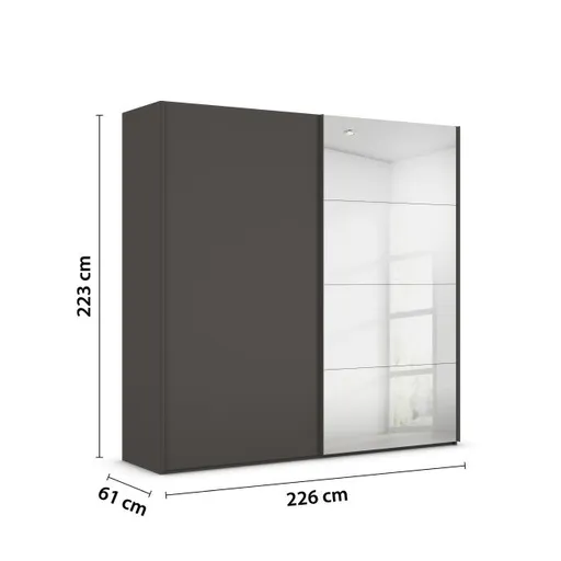 Schwebetürenschrank ROVERO- B ca. 225 cm, Graphit, Spiegel