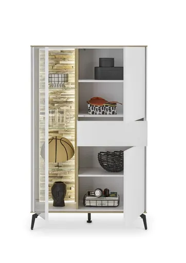 Highboard - B ca. 101 cm, Weiß, Asteiche, Schwarz