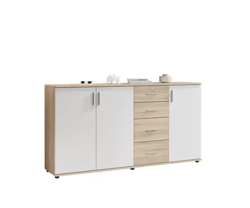 Kommode - B ca. 160 cm, Sonoma Eiche Nachbildung, Weiß