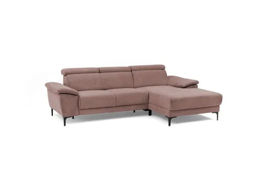 Ecksofa EZRA - 2-Sitzer, Ecke rechts inkl. Kopfteilverstellungen, Relaxfunktion im Longchair, Stoff, Koralle