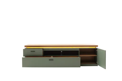 TV-Lowboard - mit Beleuchtung, B ca. 195 cm, Salbeigrün, Eiche Evoke Nachbildung
