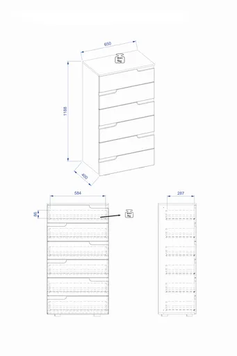 Kommode - B ca. 65 cm, Weiß, Weiß Hochglanz