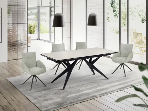 Esstisch MICHELA - ausziehbar, LB ca. 180x95 cm, Glaskeramik, Travertin farbig