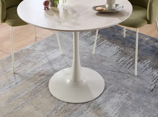 Esstisch - Ø/H ca. 90x75 cm, Travertinoptik, Beige