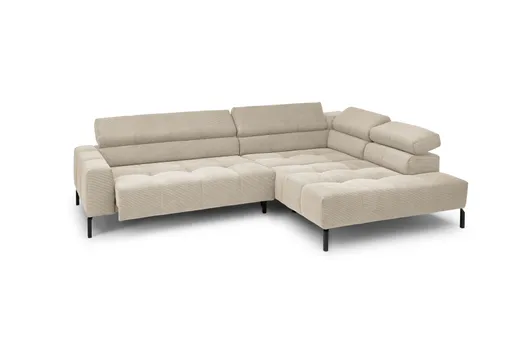   Ecksofa COLLEEN - 2-Sitzer mit Ecke rechts, Sitzvorzug motorisch, Feincord, Sand