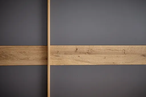 Schwebetürenschrank Viana - inkl. Passepartout, B ca. 271 cm, Lack, Steingrau, Riffholz, Balkeneiche