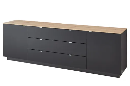 TV-Sideboard - Schwarz, Eiche Dekor
