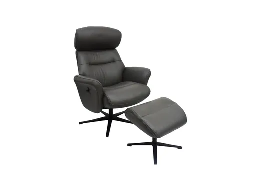 TV-Sessel MIO mit Hocker - drehbar, Kopfteilverstellung, Leder, Dunkelgrau