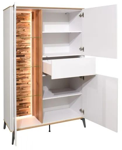 Highboard - B ca. 101 cm, Weiß, Asteiche, Schwarz