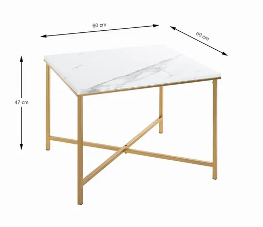 Beistelltisch - B/H/T ca. 60x47x60 cm, Marmoroptik, Goldfarben