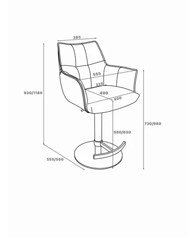 Barhocker MAKANA - drehbar, höhenverstellbar, Stoff, Schwarz