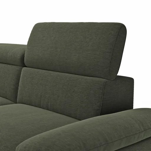 Ecksofa Felipa - Longchair links mit 2,5-Sitzer inkl. Kopfteil verstellbar, Stoff, Dunkelgrün