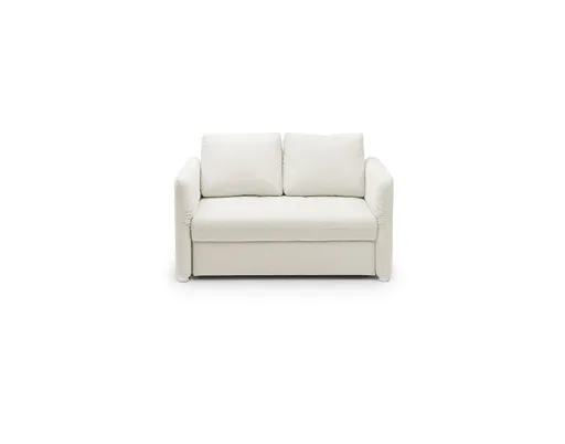Sofa JORDEN - 1,5-Sitzer inkl. Schlaffunktion mit Bettkasten, verstellbare Armlehnen, Stoff, Creme