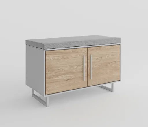 Garderobenbank - inkl. Sitzkissen, B ca. 82 cm, Kreidefarben, Eiche bianco massiv geölt