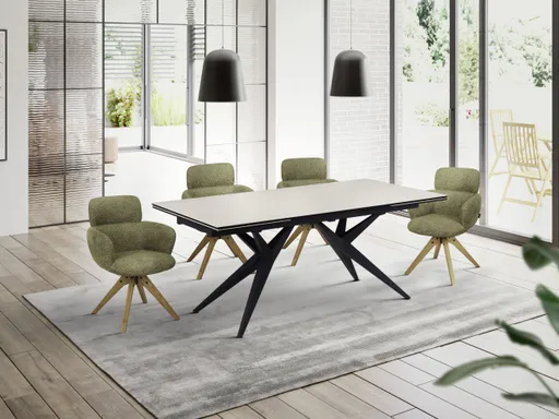 Esstisch MICHELA - ausziehbar, LB ca. 180x95 cm, Glaskeramik, Travertin farbig