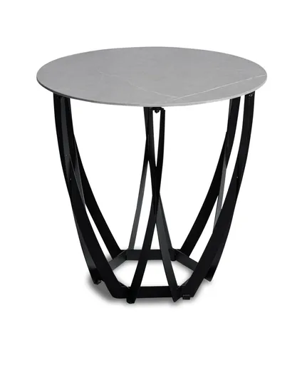 Beistelltisch - Ø/H ca. 50x50 cm, Hellgrau marmoriert, Schwarz