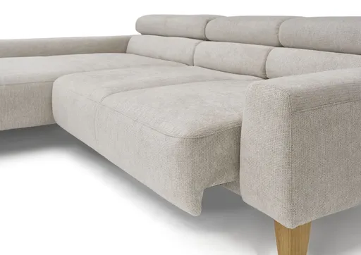 Ecksofa CHENOA - 2-Sitzer mit Longchair rechts, Sitzvorzug motorisch, Stoff, Natur