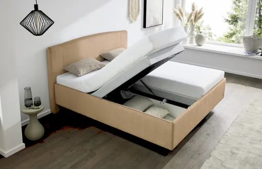 Polsterbett - Liegefläche ca. 180 x200 cm, Stoff, Apricott