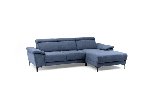 Ecksofa EZRA - 2-Sitzer, Ecke rechts inkl. Kopfteilverstellungen, Sitzvorzug, Stoff, Blau