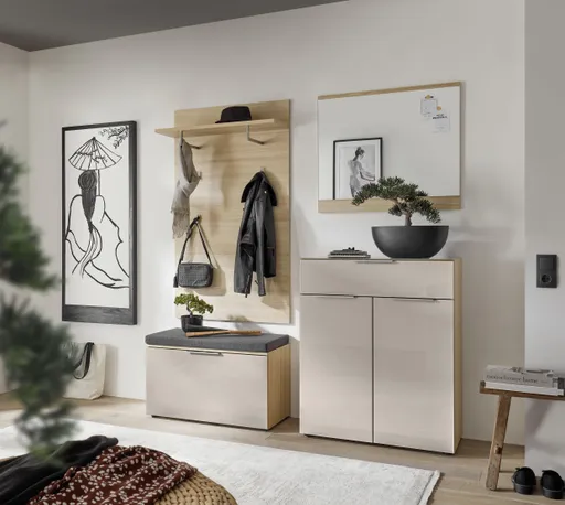 Schuhschrank - B ca. 80 cm, Riva Eiche Nachbildung, Kaschmir